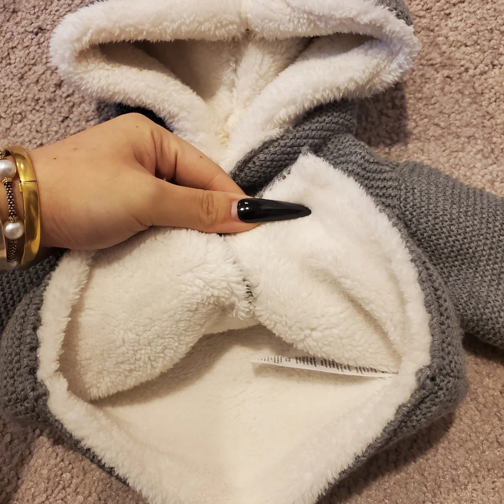 Cozy Gray Knit Baby Jacket with Hood - Picture 5 of 5